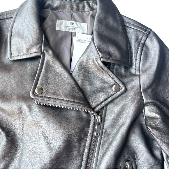 053 H&M Kids Silver/Grey Faux Leather Biker Jacket - Picture 4 of 5